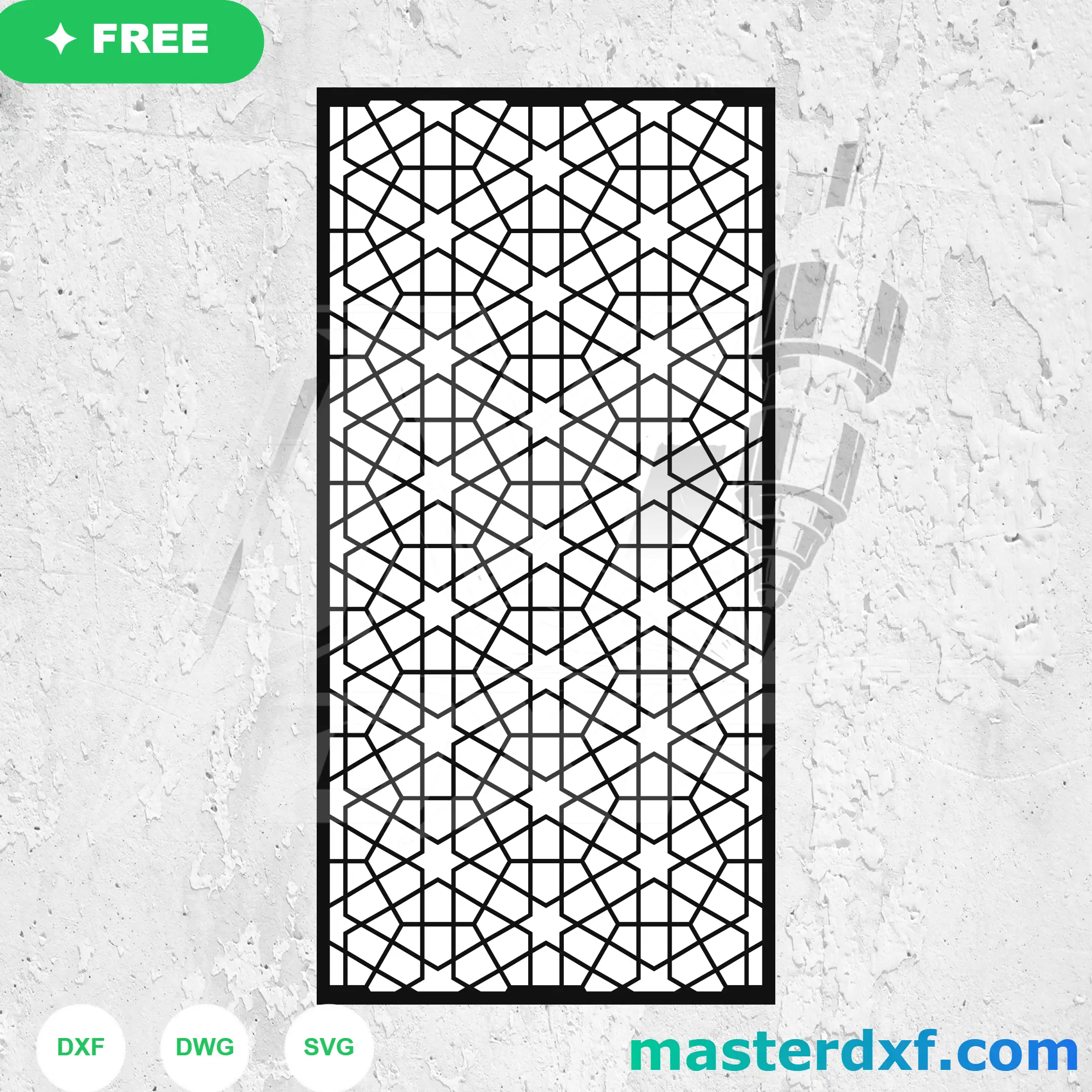 Interlocking Star Mosaic DXF Screen for Andalusian-Style Doors DXF File